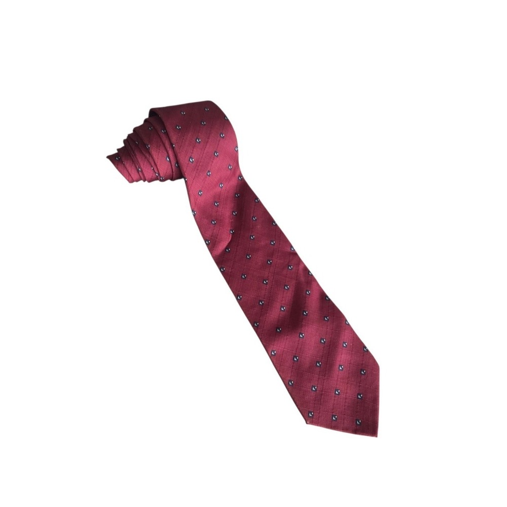 Vintage 90's Monsieur Elysees Paris‎ Red Silk Tie Geometric Micro Pattern Luxury